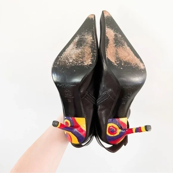 Paloma Barcelo Black Leather Colorful Heel Ankle Buckle Contemporary Boots 39 - Picture 8 of 11